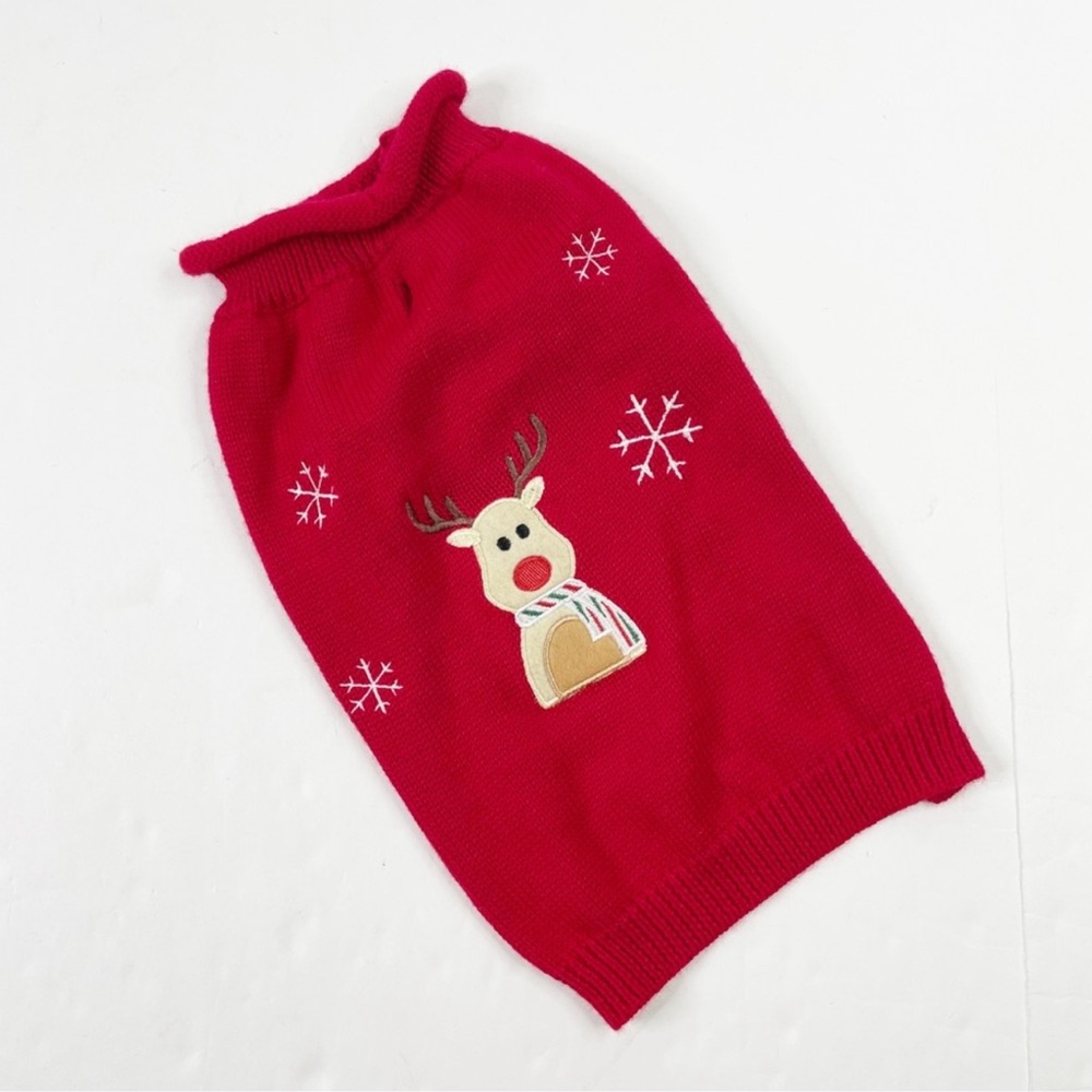 Rudolph Appliqué Red Knit Dog Sweater